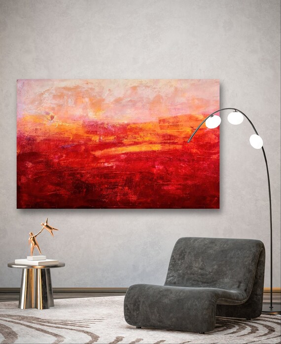 200 x 135 cm - Abstract red painting as a special work of art for your premises - Commissioned abstract painting