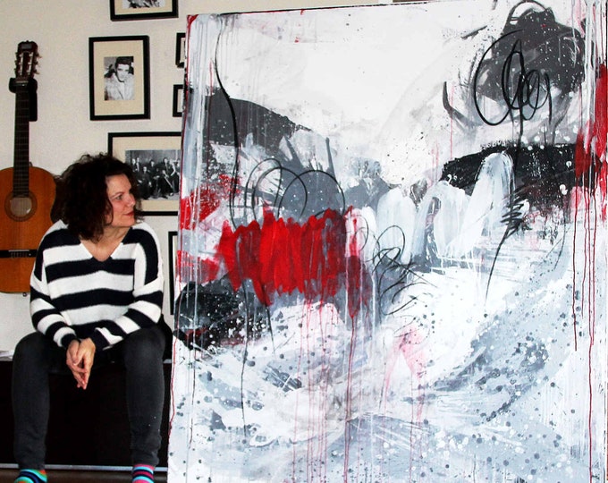 Black, white, and red paintings with a dynamic feel - Let's go - Abstract commissioned paintings