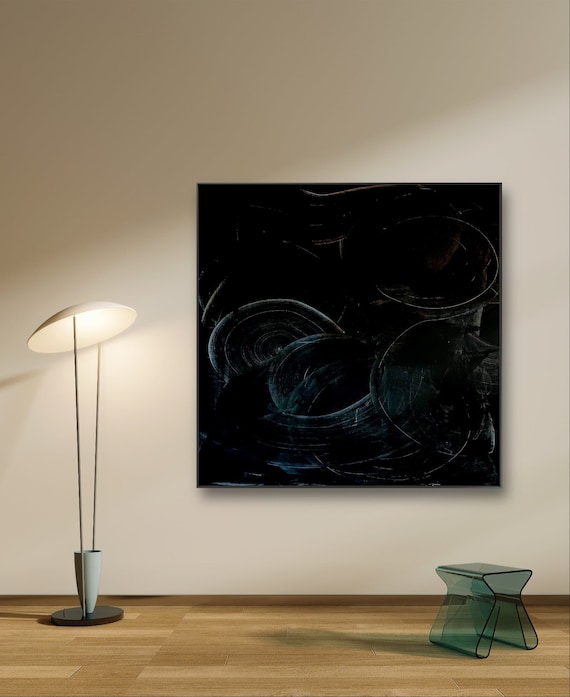 Abstract black painting - connection - with white border - commissioned painting abstract