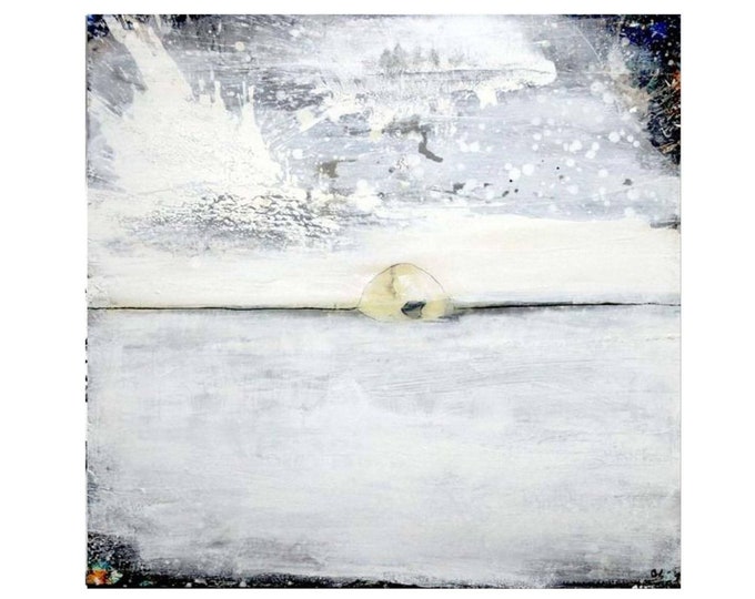 White picture - Up close to the snow flurry - A mountain adventure in an abstract artwork - Commissioned abstract painting