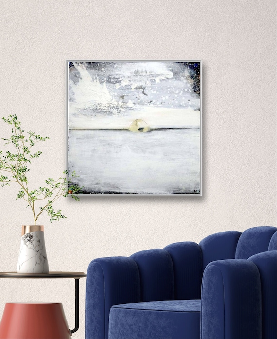 white picture - Up close to the snowstorm - A mountain adventure in an abstract artwork - Commissioned abstract painting
