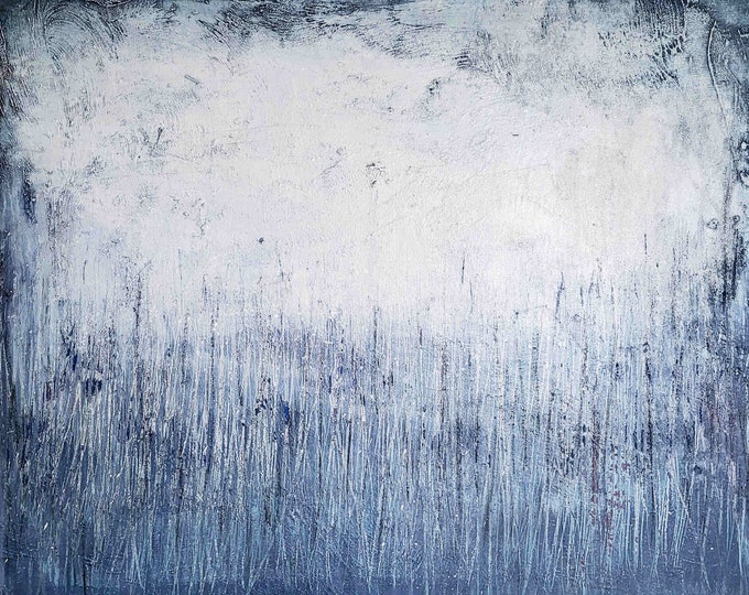 Blue and white color scheme: Morning sparkle as an abstract maritime landscape - commissioned abstract painting