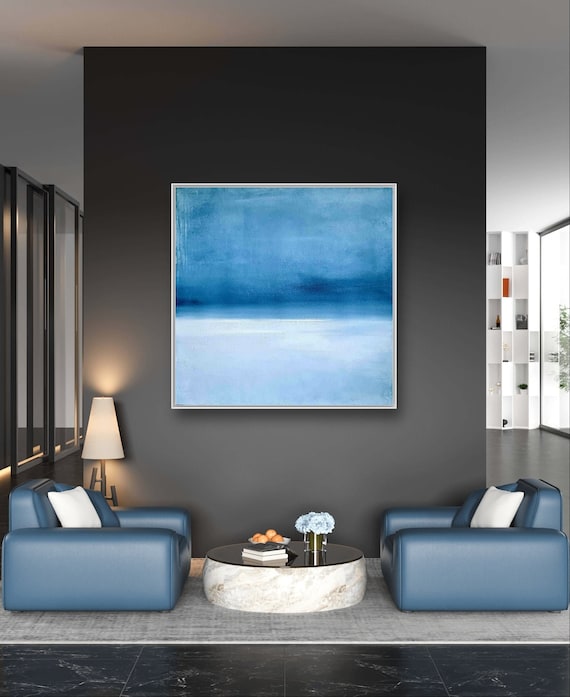 Blue tones in spatula work: Landscape depiction - commissioned painting abstract