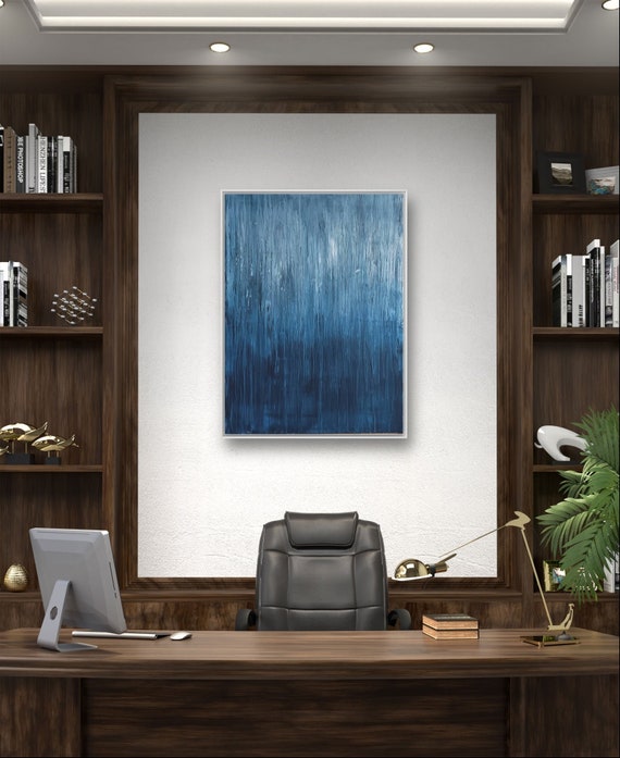 Blue painting in scratch technique with North Sea and Baltic Sea atmosphere - commissioned painting abstract