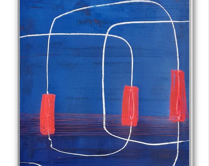 Powerful harmony: An abstract modern painting in blue and red - commissioned abstract painting