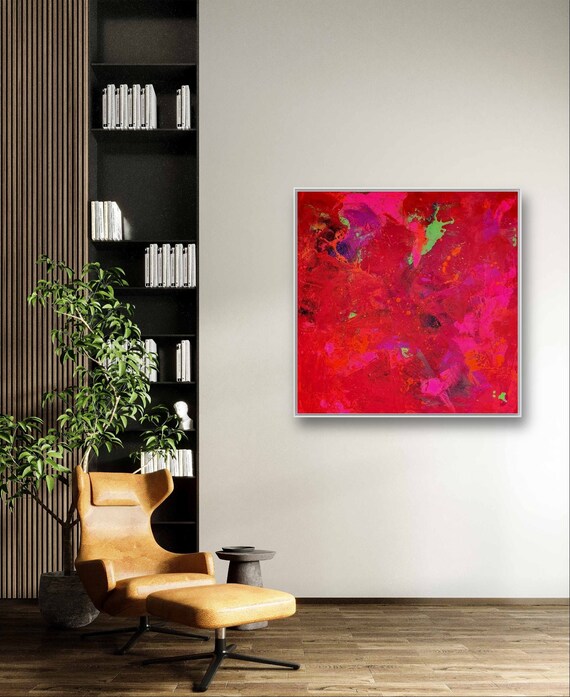 Red vibrant painting as a commission - passion and energy - commissioned painting abstract