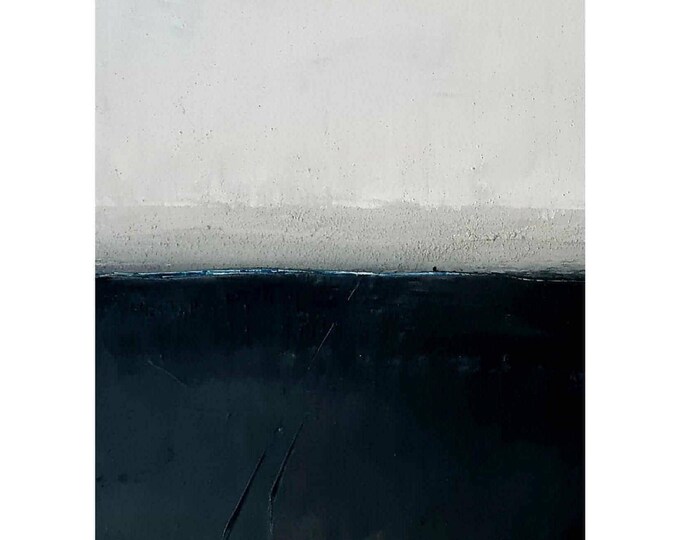 Tranquil landscape in black and white: Minimalist painting with morning mist - commissioned abstract painting