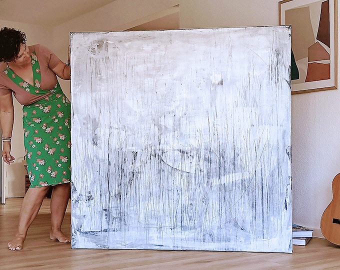 Large abstract white painting - Hidden beauty of the coast - Commissioned abstract painting