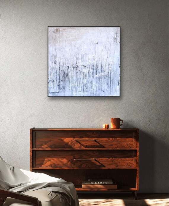 Abstract large white painting - Hidden beauty of the coast - Commissioned abstract painting