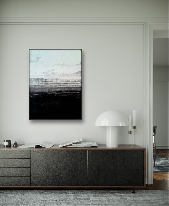 Black and white abstract painting two sides (2) made of regional wood with minimalist design - commissioned painting abstract