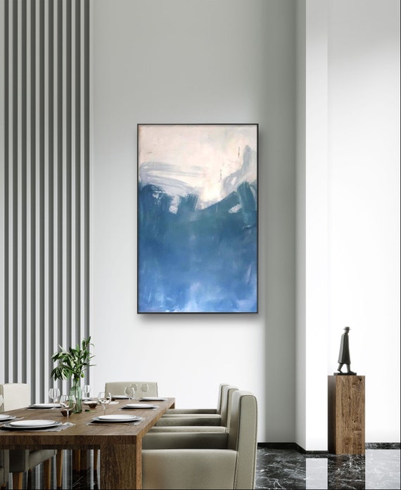 Powerful harmony: An abstract painting in blue-grey, white and beige - Commissioned abstract painting