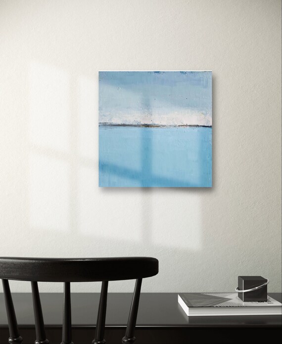 abstract small landscape blue wooden body - commissioned painting abstract