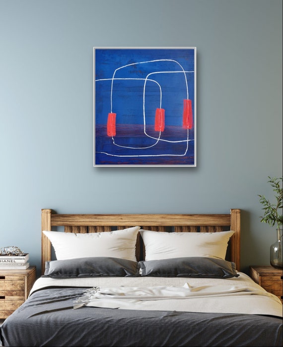 Powerful harmony: An abstract modern painting in blue and red - commissioned abstract painting