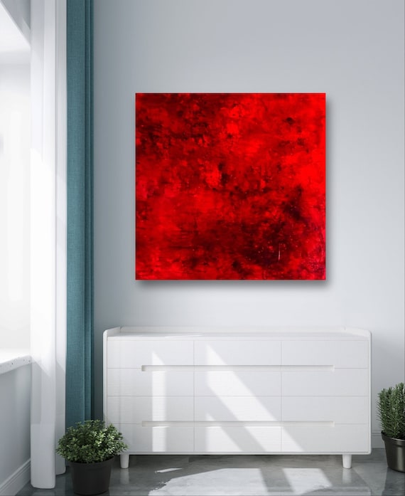 Powerful XXL red-black picture - energy source with strong momentum - commissioned painting abstract