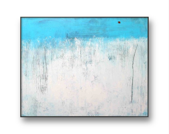 Ankunft - blaues weißes Bild Kratztechnik