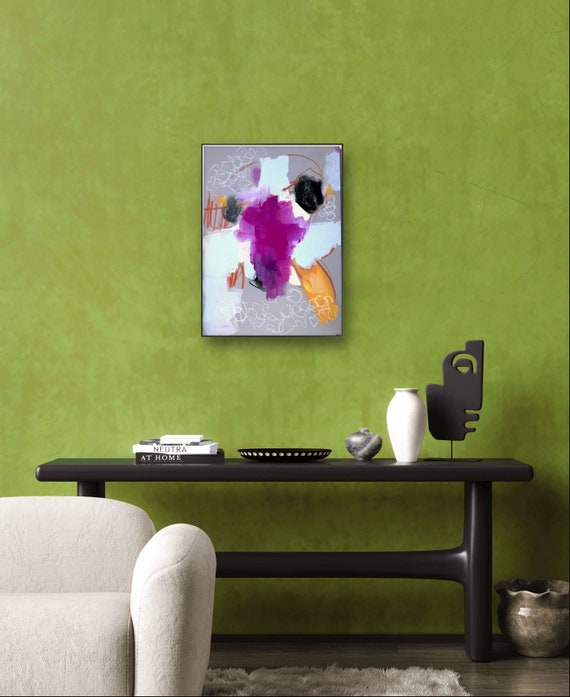 Acrylic painting with sheep / purple gray / 50 x 40 / Art- commissioned painting abstract
