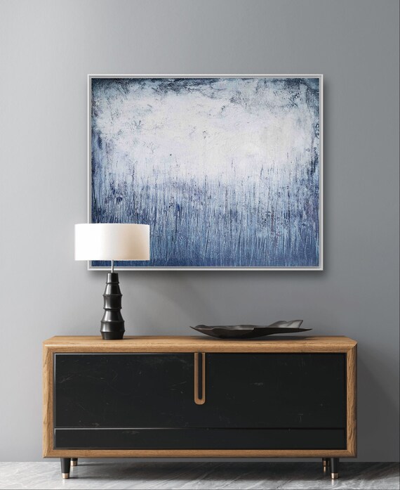 Blue and white color world: Morning sparkle as an abstract maritime landscape - Commissioned abstract painting
