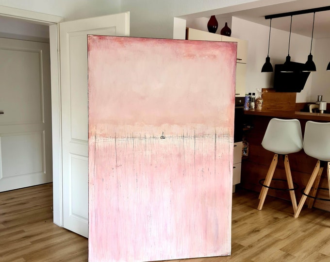 Abstract artwork in pink, 120 x 180 cm - Only one available! - Commissioned abstract painting