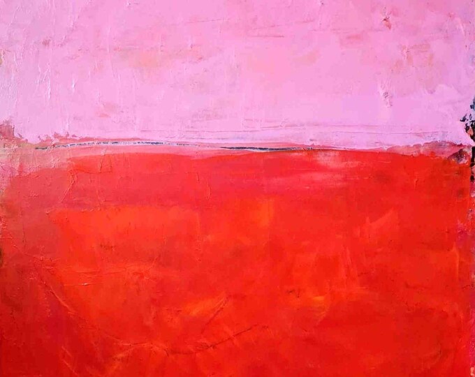 Abstract painting in pink and red with handmade stretcher frame - commissioned abstract painting