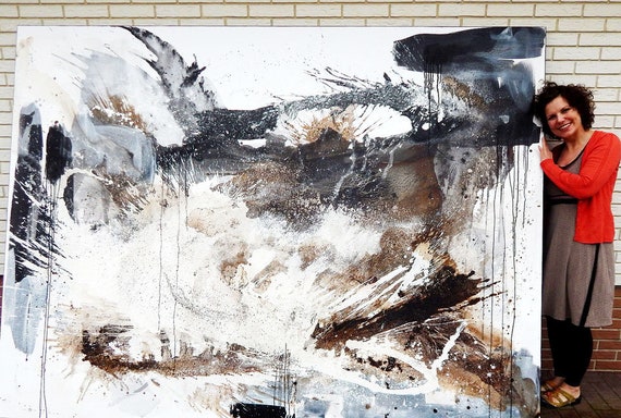 XXL eye-catcher for the staircase - 160 x 160 cm - A lively start to the day - Commissioned abstract painting