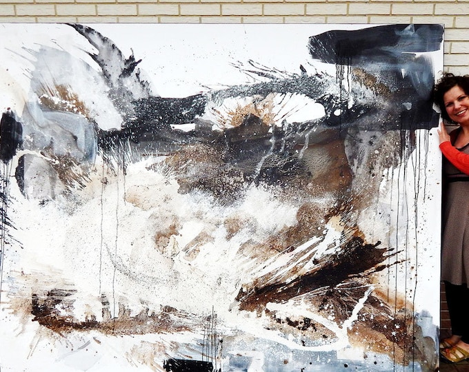 XXL eye-catcher for the stairwell - 160 x 160 cm - A dynamic start to the day - Commissioned abstract painting