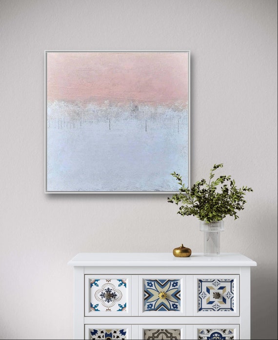 Dabbing technique and harmonious color combination in white and old pink - commissioned painting abstract