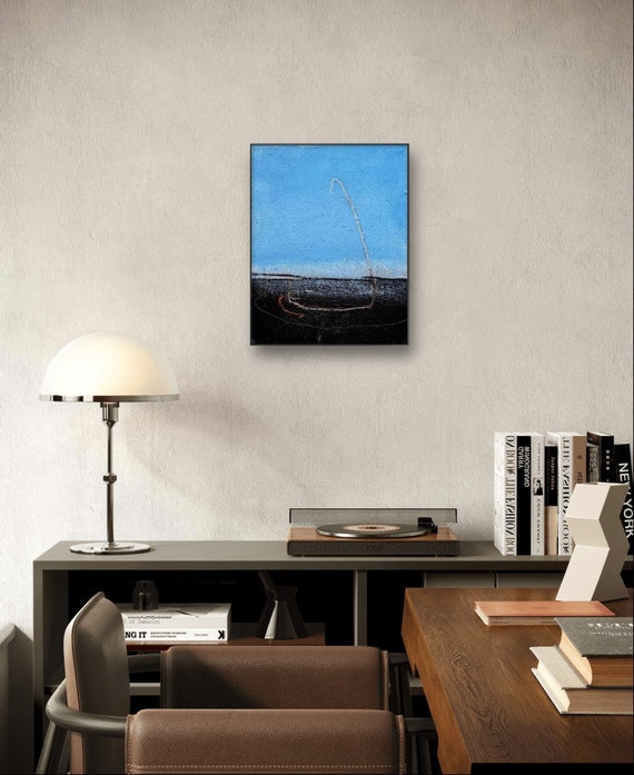 Blue picture with sailing ship / 50 x 40 cm - commissioned painting abstract