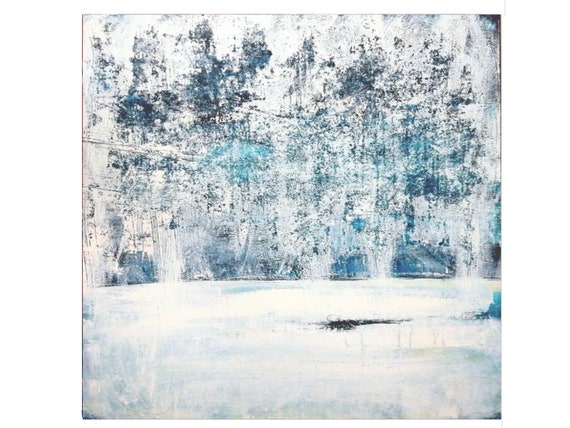 Structure white blue / winter forest 120 x 90 cm