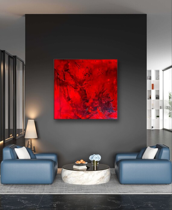 Red large commissioned paintings with the swing of the butterfly on order - commissioned painting abstract