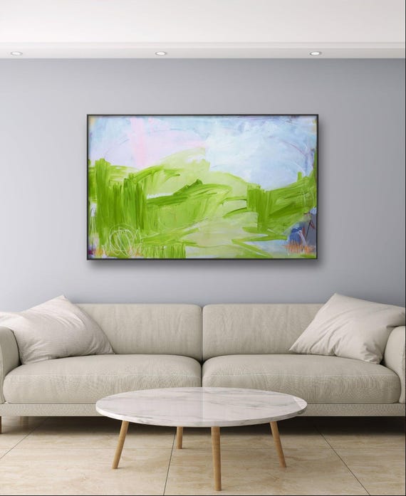On the green meadow - commissioned abstract painting