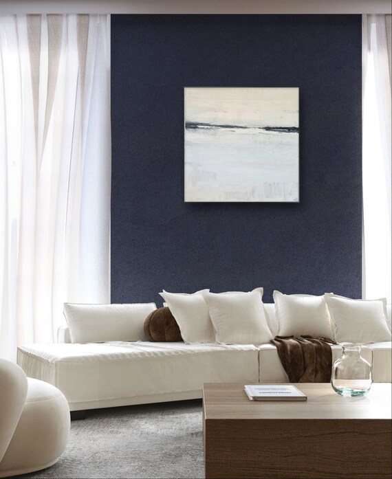 White art with a boatman's cottage motif for your living room - commissioned abstract painting