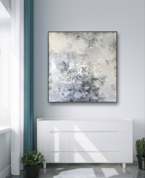 Lightness and freedom - Abstract painting in shades of grey and white - Commissioned abstract painting