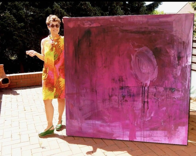 Purple picture - artwork love note in impasto style - commissioned abstract painting