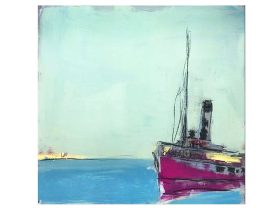 Picture with ship / sunny side / 80 x 80 cm
