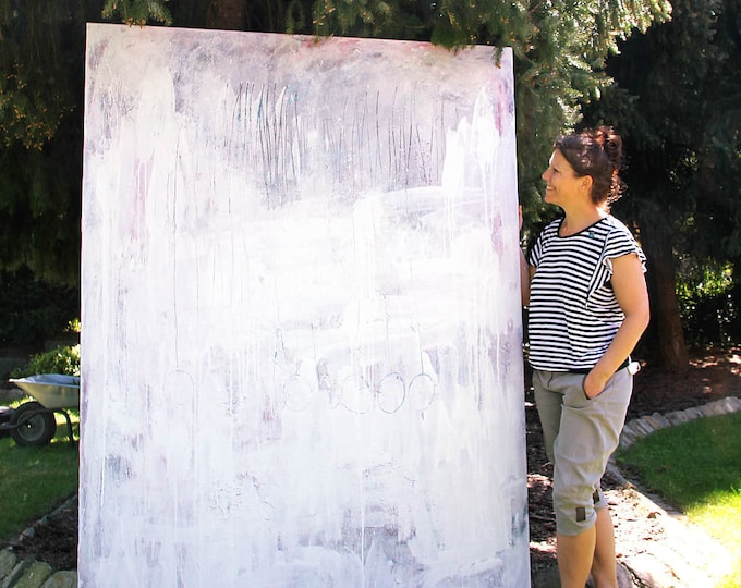 Large white picture - Silent walk - commissioned abstract painting
