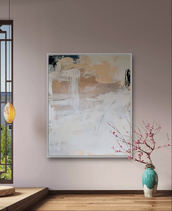 Abstract commissioned painting landscape depiction in shades of brown, beige and white - commissioned painting abstract
