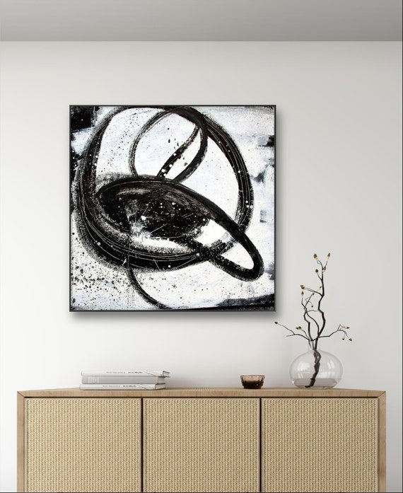 Minimalist: A black and white abstract painting - Commissioned abstract painting