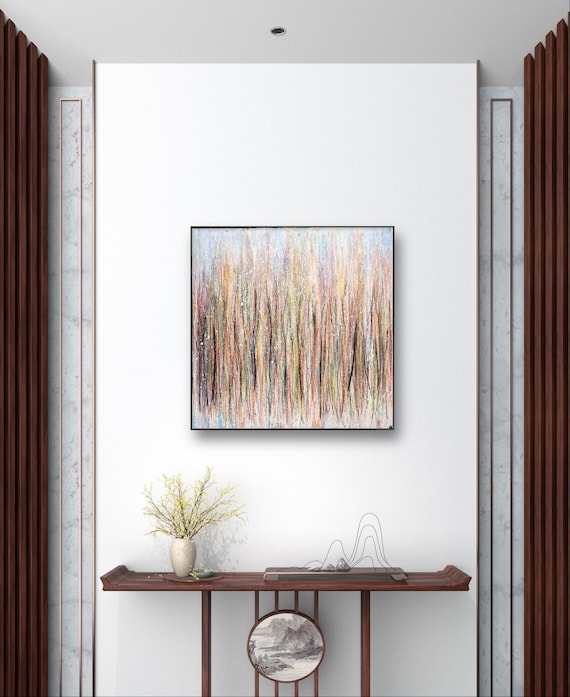 White paintings - Custom-made art - Vibrant rainbow colors and gold effect - Commissioned abstract painting