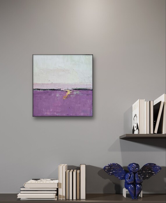 abstract purple landscape painting 30 x 30 cm wooden body - commissioned painting abstract