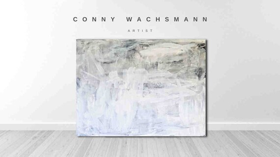 Pictures in white, abstract - Dandelion 140 x 140 cm - Commissioned abstract painting