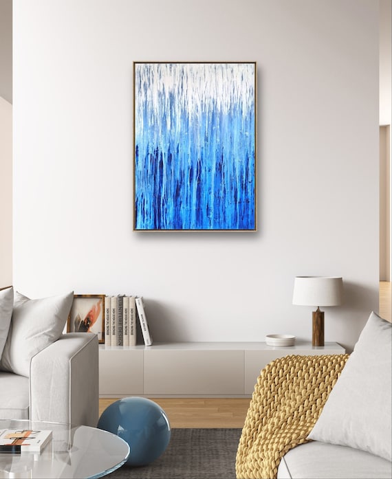 blue white picture - scratch technique as commissioned painting - commissioned painting abstract
