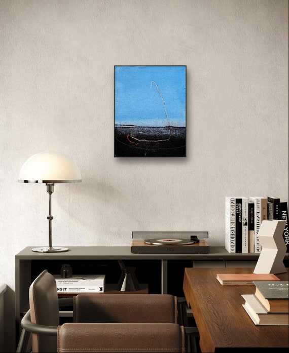 Blue picture with sailing ship / 50 x 40 cm - commissioned painting abstract