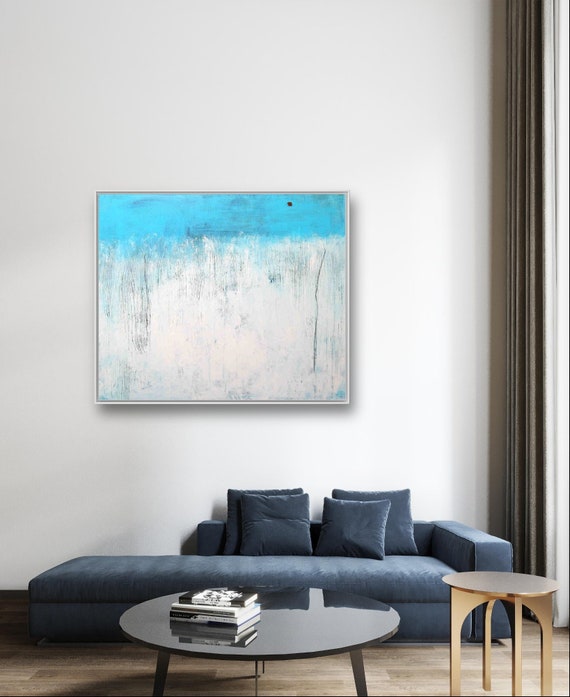 Ankunft - blaues weißes Bild Kratztechnik