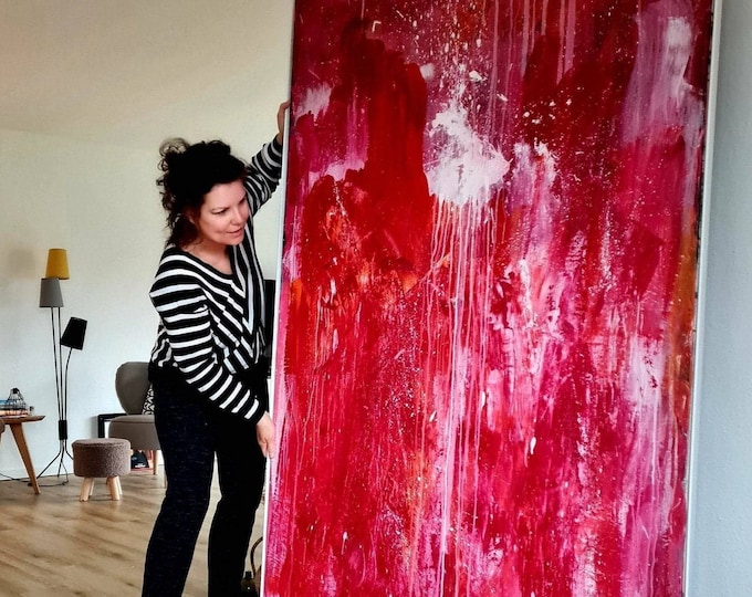 Red artwork for the stairwell - Theme: Ideas round - Commissioned abstract painting