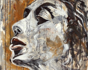 Original Black Woman Acrylic Painting, Contemporary Graffiti Portrait, 48x48