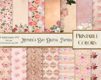 Roses digital paper for mother's day, vintage roses digital paper for scrapbooking and decoupage