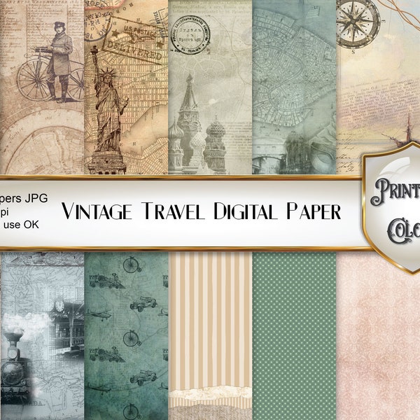 Digital paper vintage travel for scrapbooking and decoupage