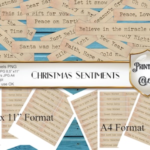 Natale vintage, frasi e parole digitali per scrapbooking, decoupage, junk journal