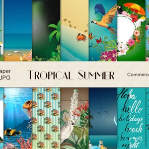 Tropical summer digital paper for scrapbooking and decoupage CU image 1