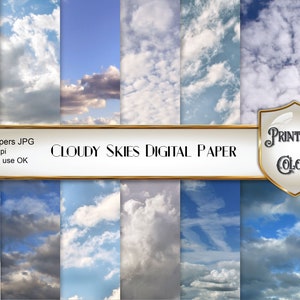 Carta digitale cielo e nuvole per scrapbooking, decoupage o come overlay per fotoritocco, uso commerciale OK